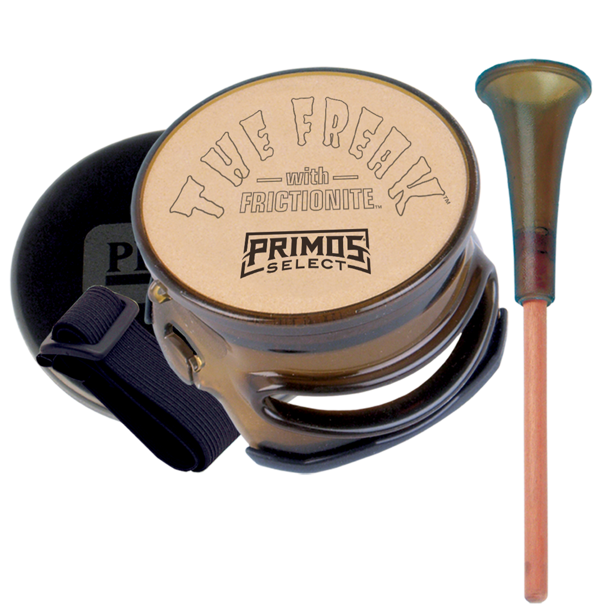 Primos The Freak with Frictionite turkey pot call with striker and mounting strap