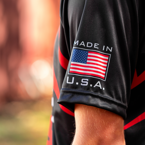 Axcel Shooter Shirt, red, Made in U.S.A. sleeve detail
