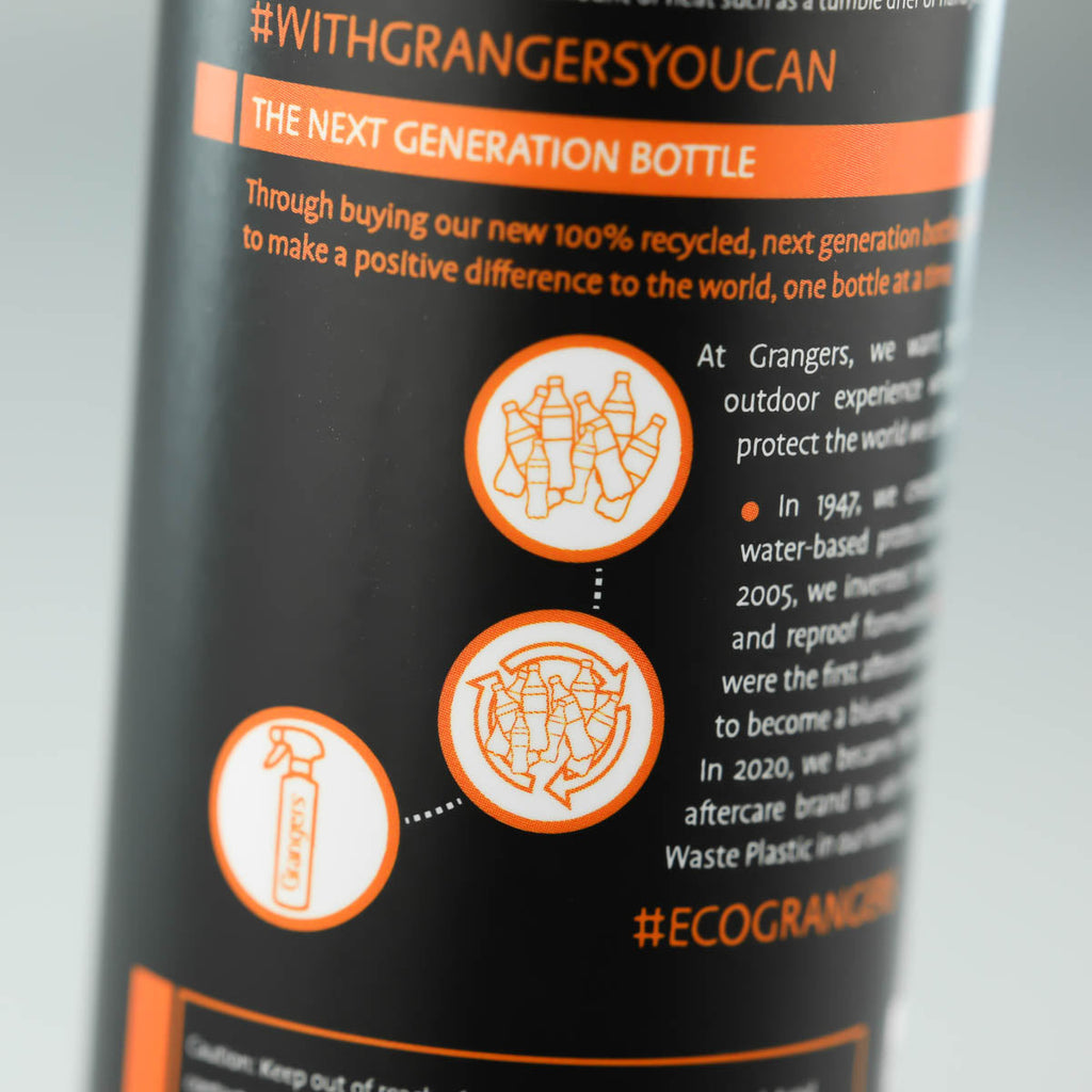 Close-up of the back label on the Grangers Performance Repel Plus bottle