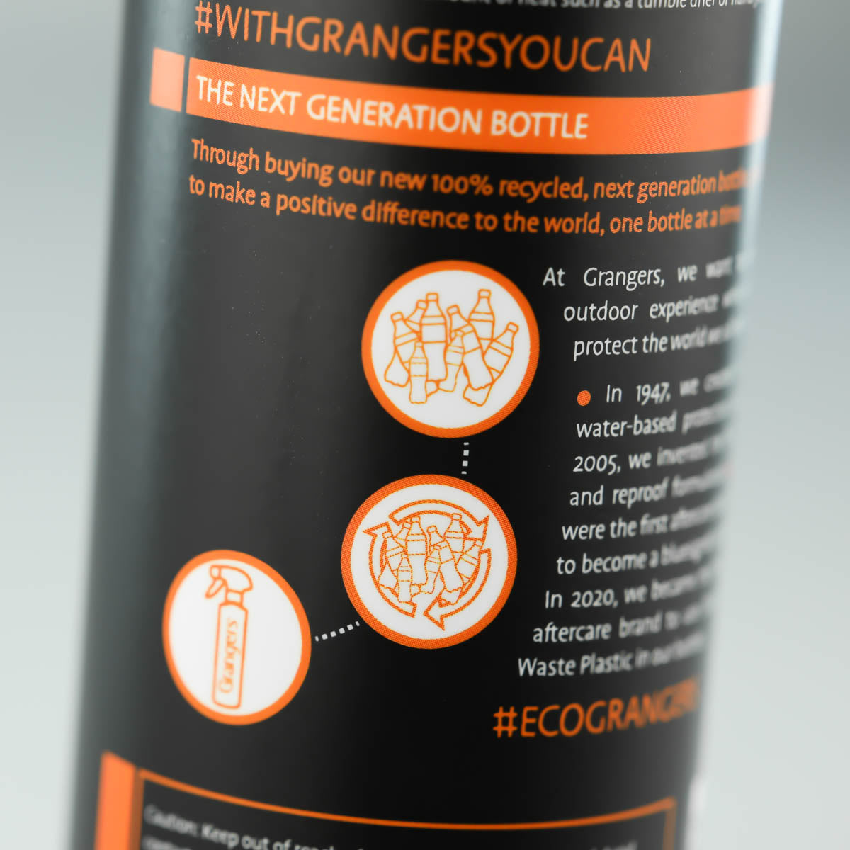 Close-up of the back label on the Grangers Performance Repel Plus bottle