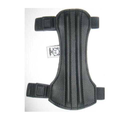 Golden Arrow youth armguard in black with two quick-release strap buckles