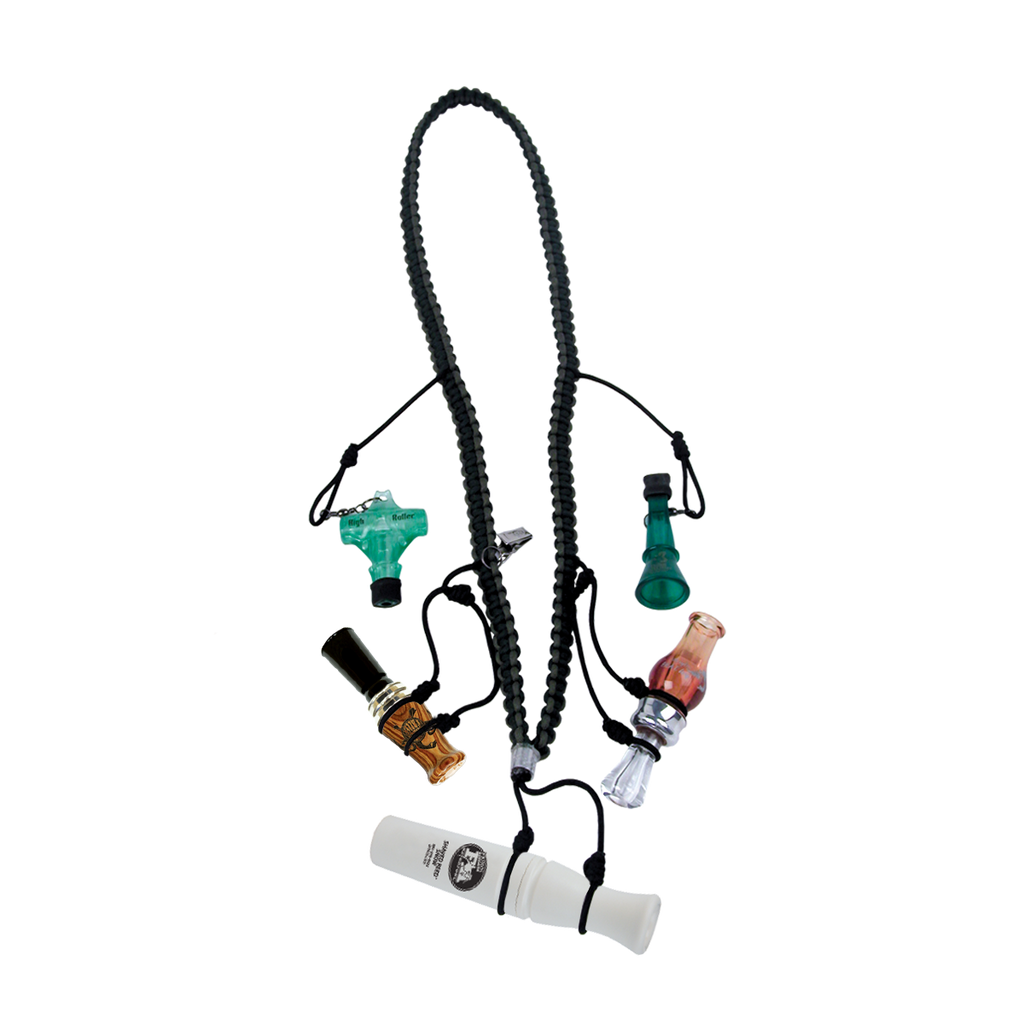 Primos Waterfowler's 3 Call Lanyard shown in a loop with calls