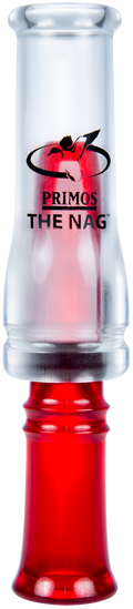 Primos The Nag duck call, clear and red with duck-in-flight logo
