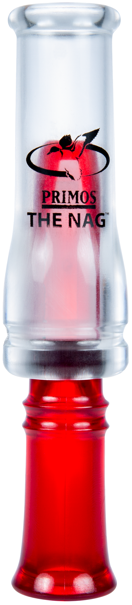 Primos The Nag duck call, clear and red with duck-in-flight logo