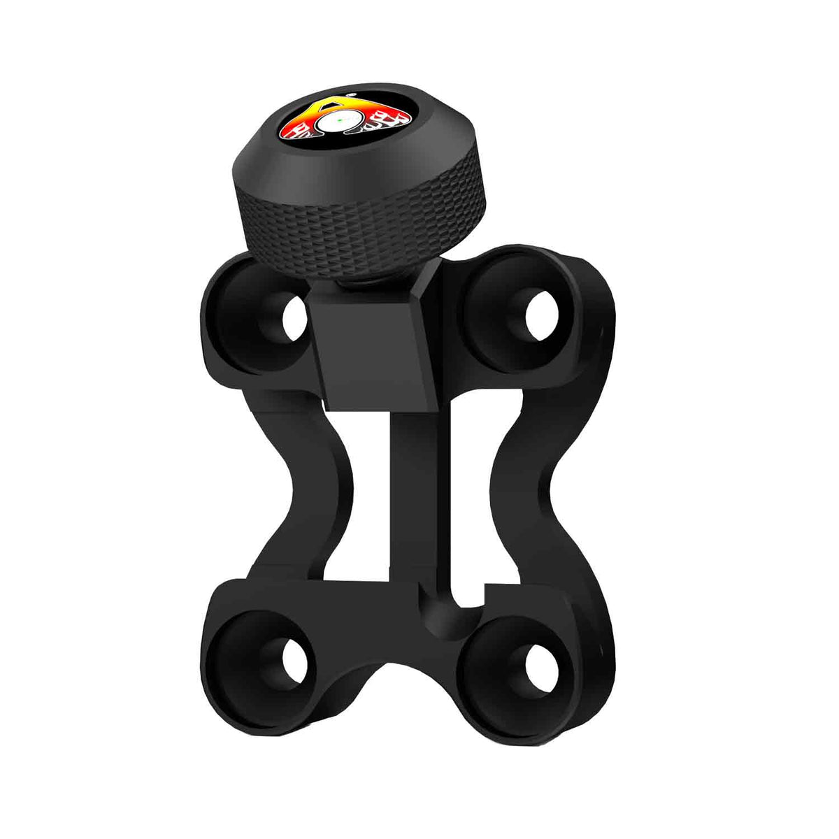 Axcel Bow Mounting Bracket, Black - angled view showing dovetail clamp and knurled tension knob