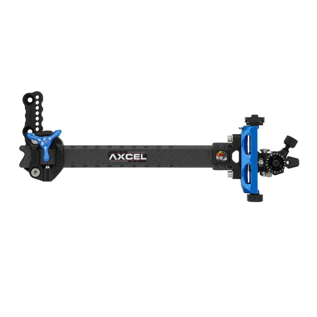 Axcel Achieve XP Variable Range 1.5 Recurve Sight, 9" UHM carbon bar, Blue elevation rail and knob