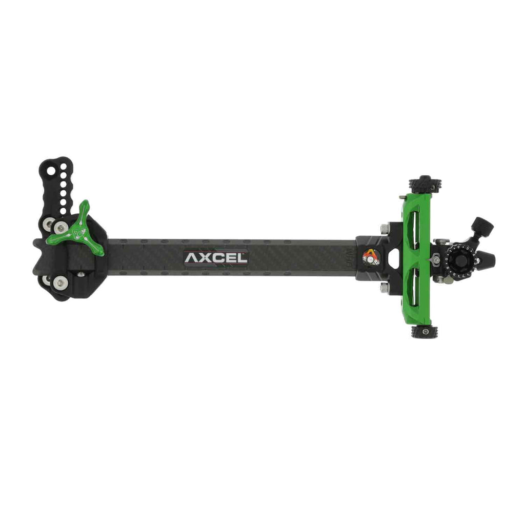 Axcel Achieve XP Variable Range Recurve Target Sight 2.0", 9" UHM carbon bar, green elevation rail and knob