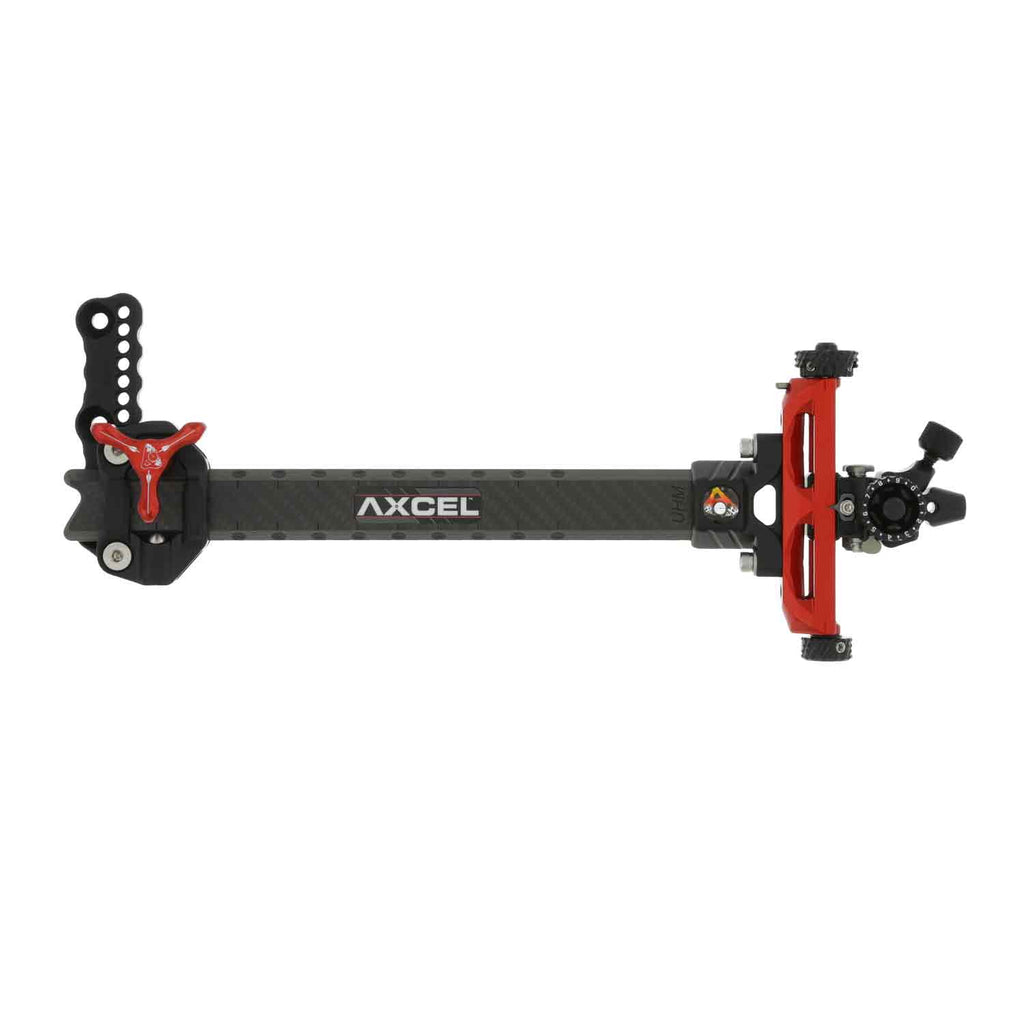 Axcel Achieve XP Variable Range Recurve Target Sight 2.0", 9" UHM carbon bar, red elevation rail and knob