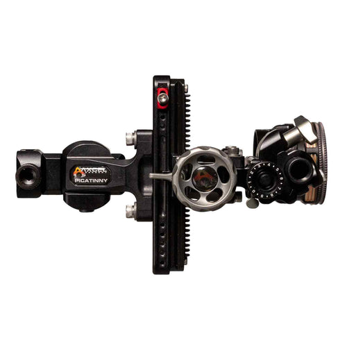 Axcel LANDSLYDE Picatinny slider sight, black, AVX-31 scope, dovetail rail and Picatinny mount detail