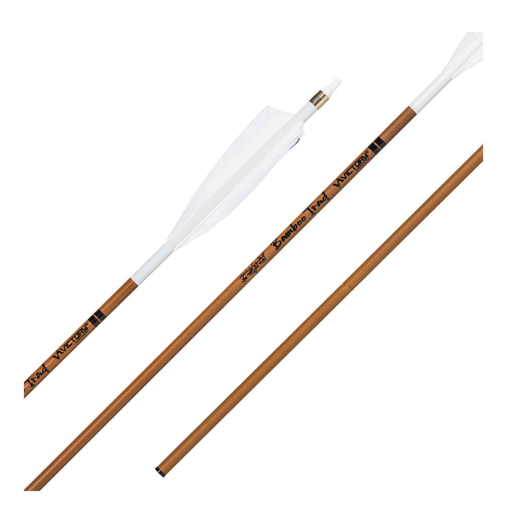 Victory Bamboo Trad, feather-fletched arrow detail views