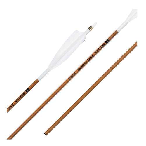 Victory Bamboo Trad, feather-fletched arrow detail views