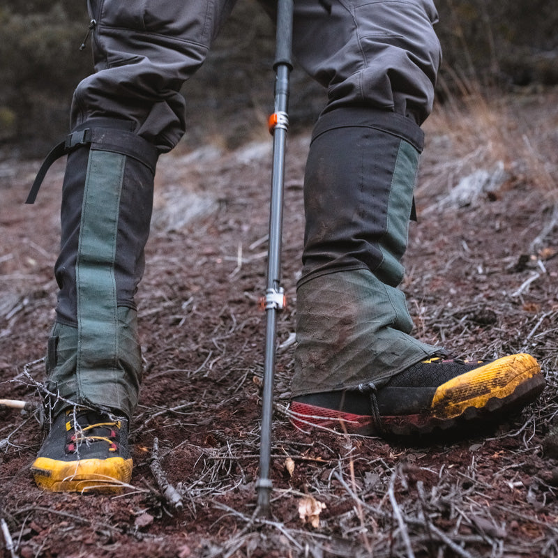 Stone Glacier SQ2 Alpine Gaiters, worn on both boots on the mountain