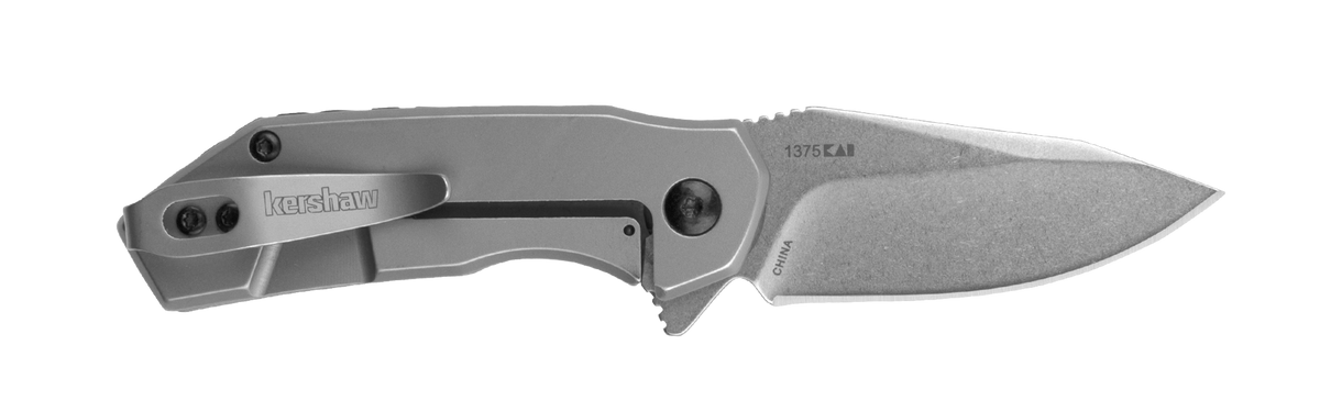 Kershaw Valve 1375 open, clip side, with model marking on the blade