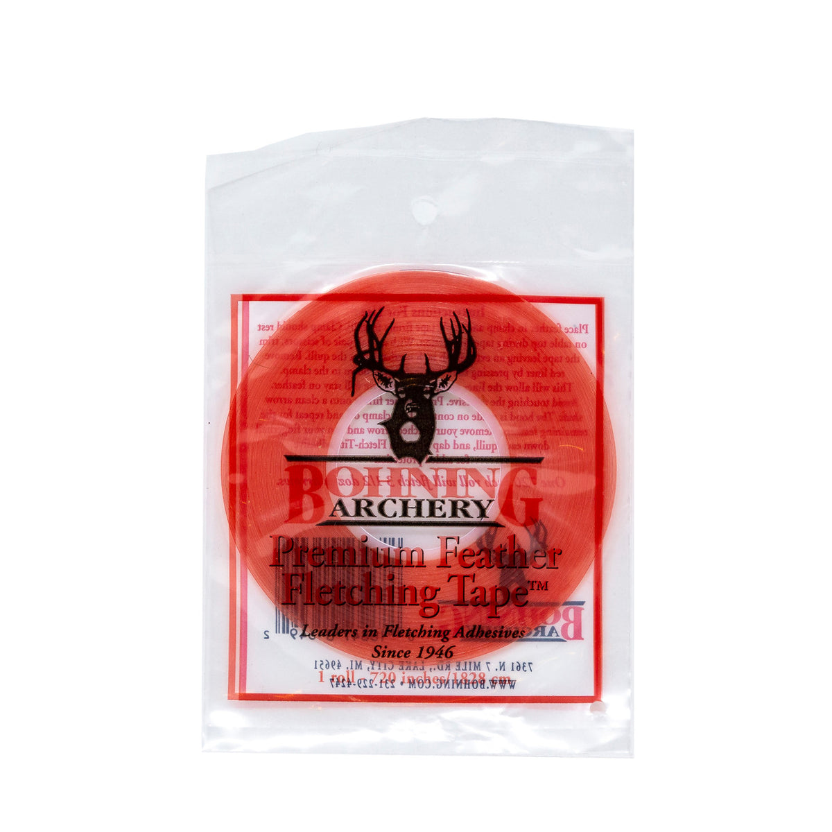 Bohning Premium Feather Fletching Tape roll in its sealed retail bag