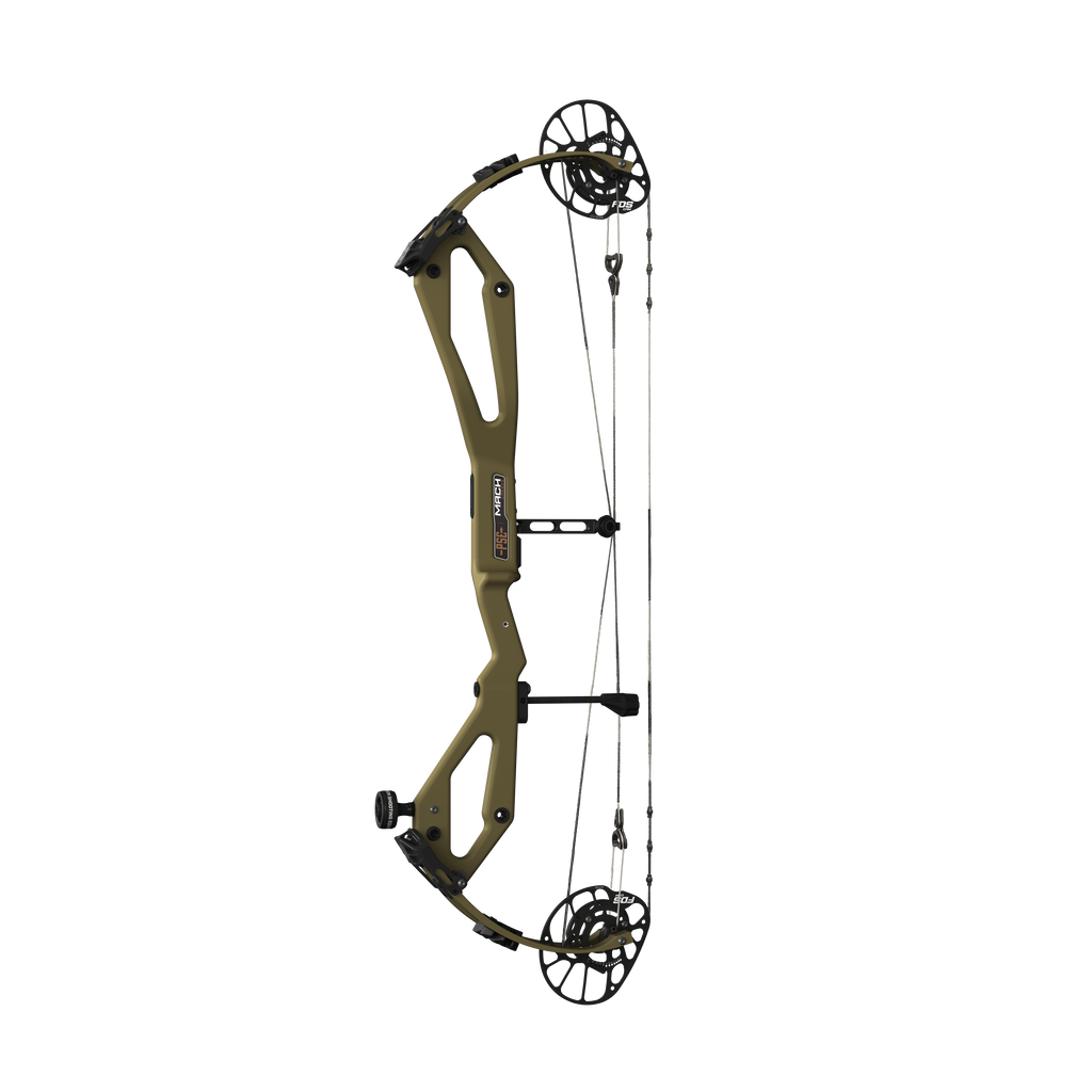 PSE Odin Carbon FDS compound hunting bow, Green Olive, straight-on view