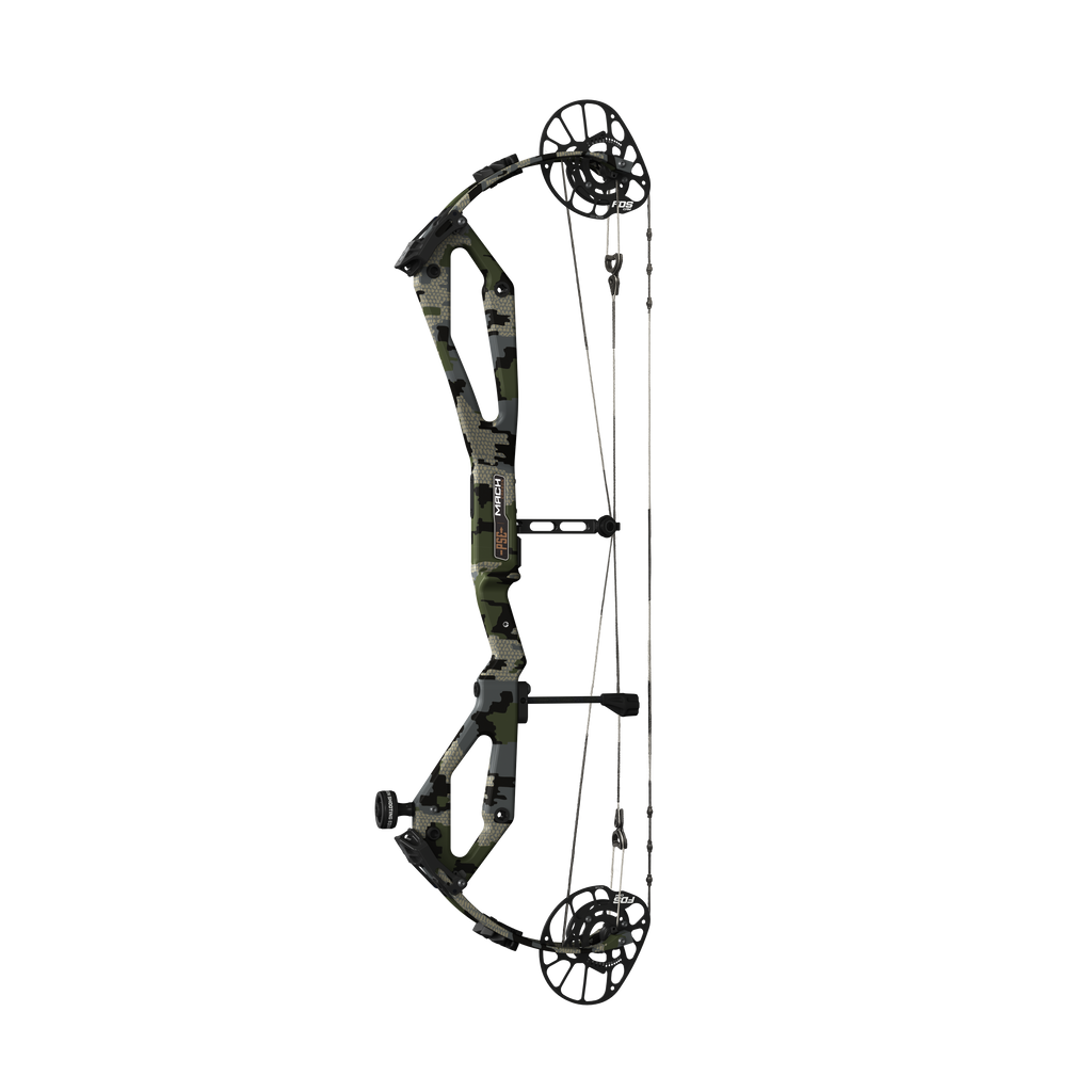PSE Odin Carbon FDS compound hunting bow, Kuiu Verde, straight-on view