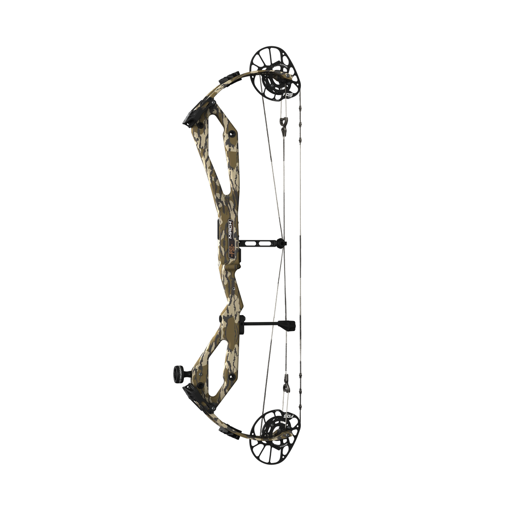 PSE Odin Carbon FDS compound hunting bow, Mossy Oak Bottomland, straight-on view