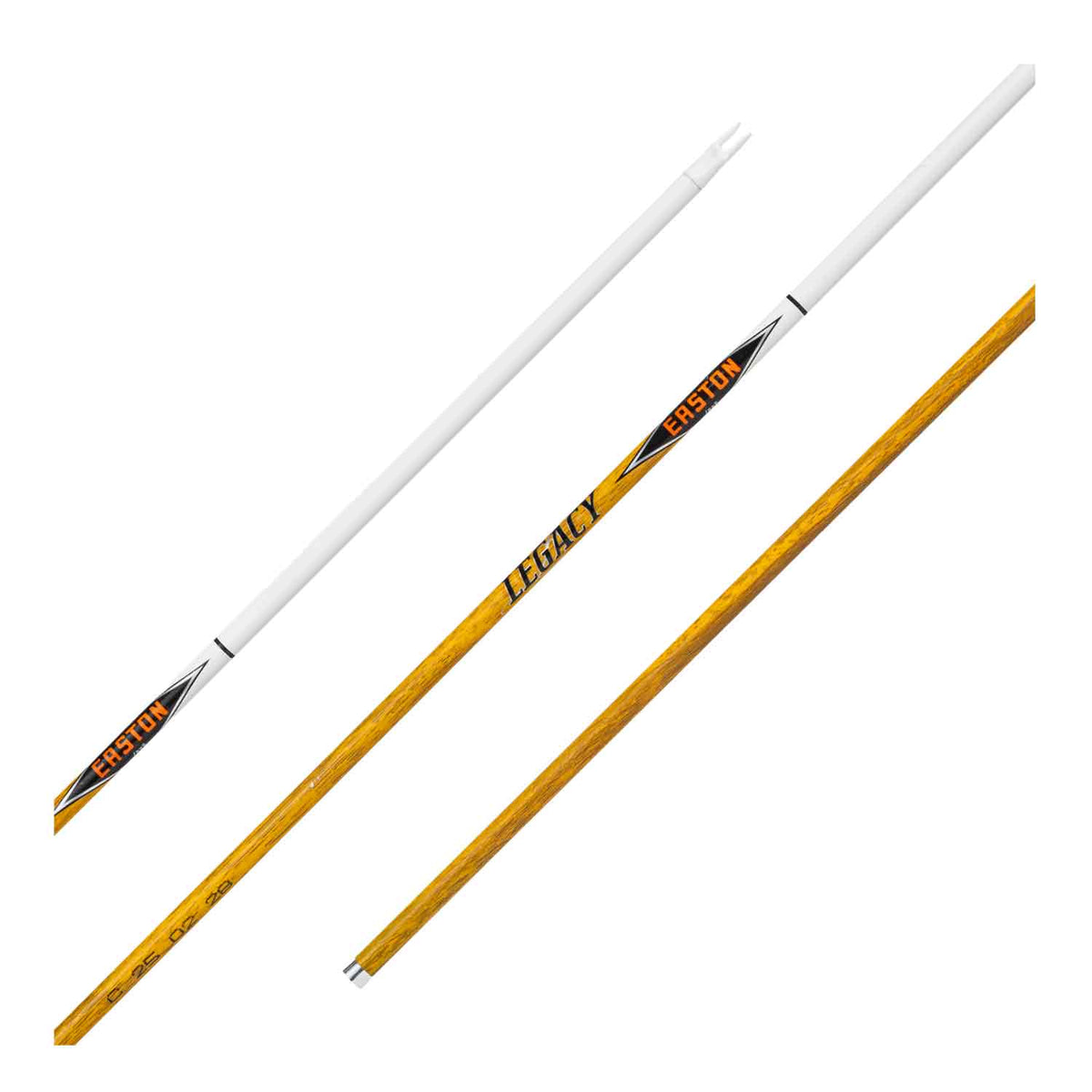 Easton Carbon Legacy wood-grain arrow shafts with white-dipped nock end