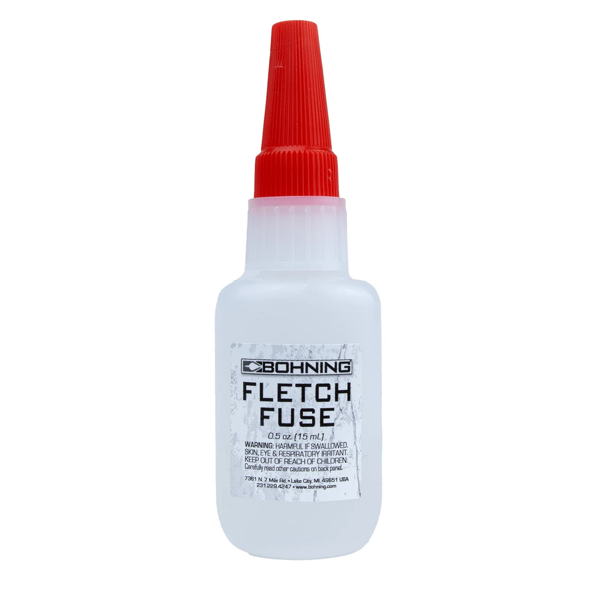 Bohning Fletch Fuse instant glue bottle, 0.5 oz, with red applicator cap