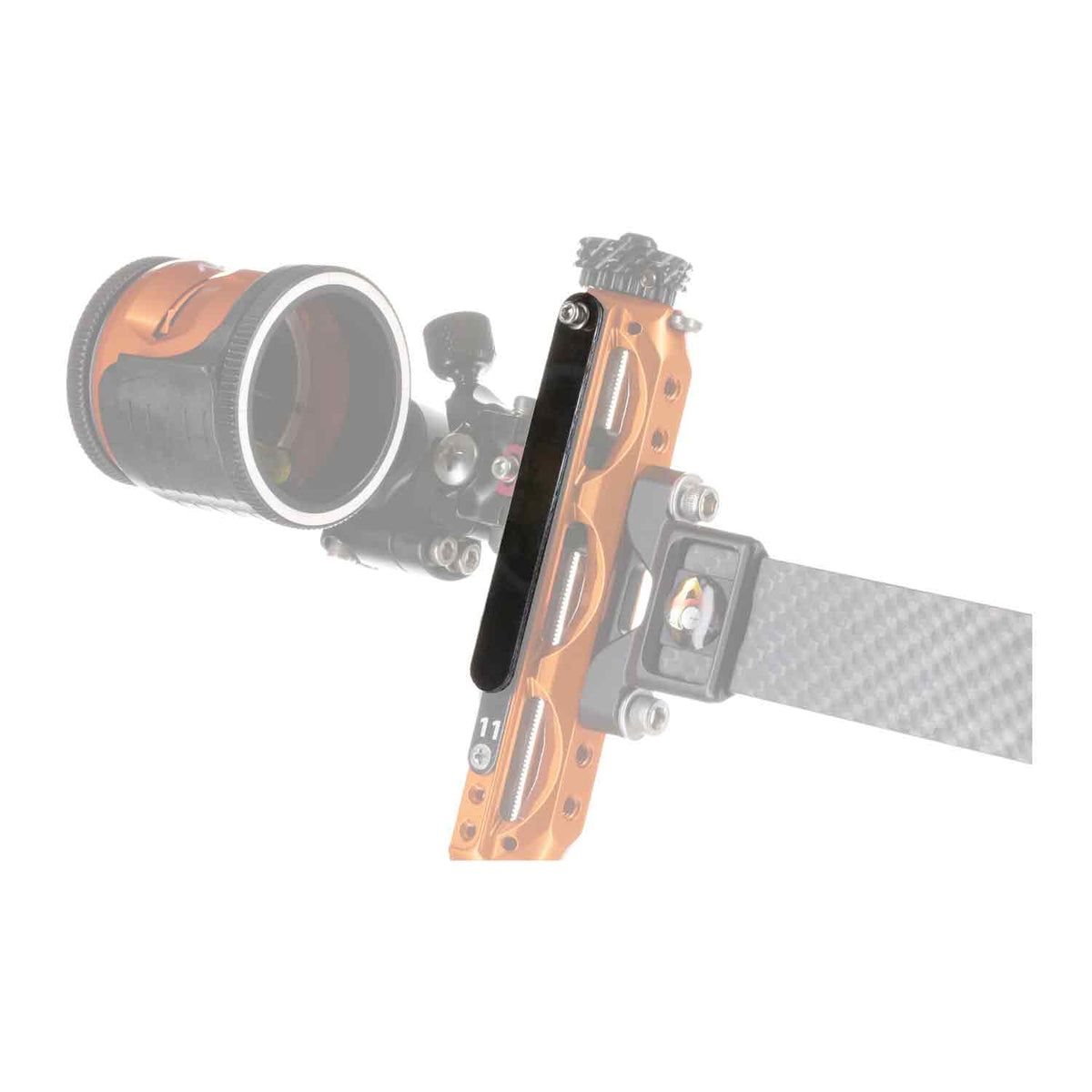 Axcel Sight Tape Cover, Black, closed over the sight tape scale