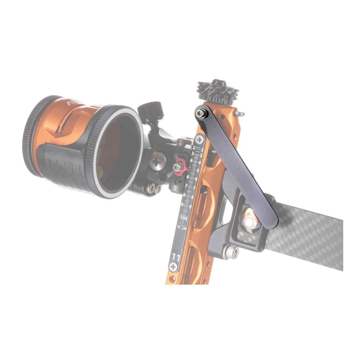 Axcel Sight Tape Cover, Black, pivoted open to expose the sight tape