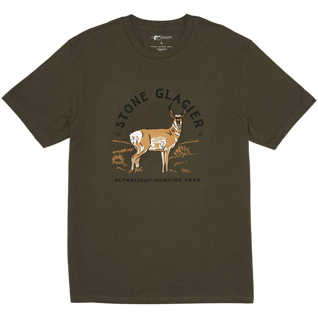 Stone Glacier Pronghorn Souvenir T-Shirt, Army Green, front