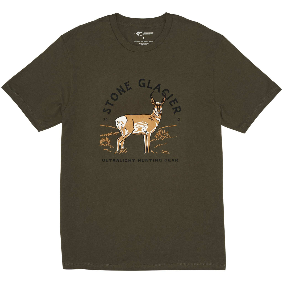 Stone Glacier Pronghorn Souvenir T-Shirt, Army Green, front