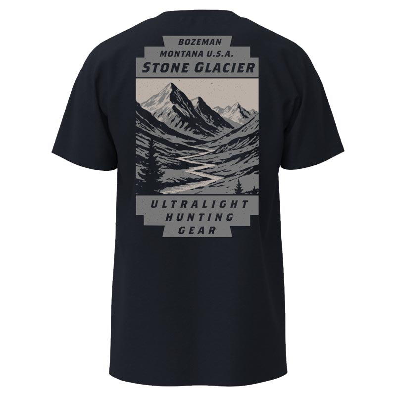 Stone Glacier Canyon T-Shirt, Navy Heather, back graphic