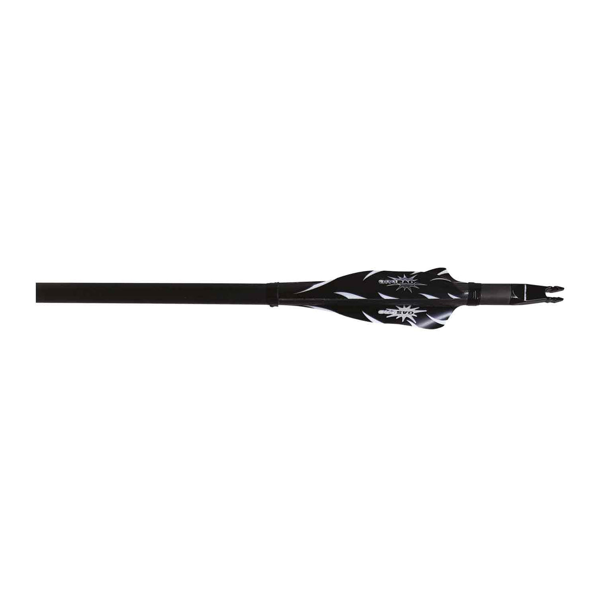 Gas Pro 2.8 inch Shield Spin vanes in black on an arrow shaft