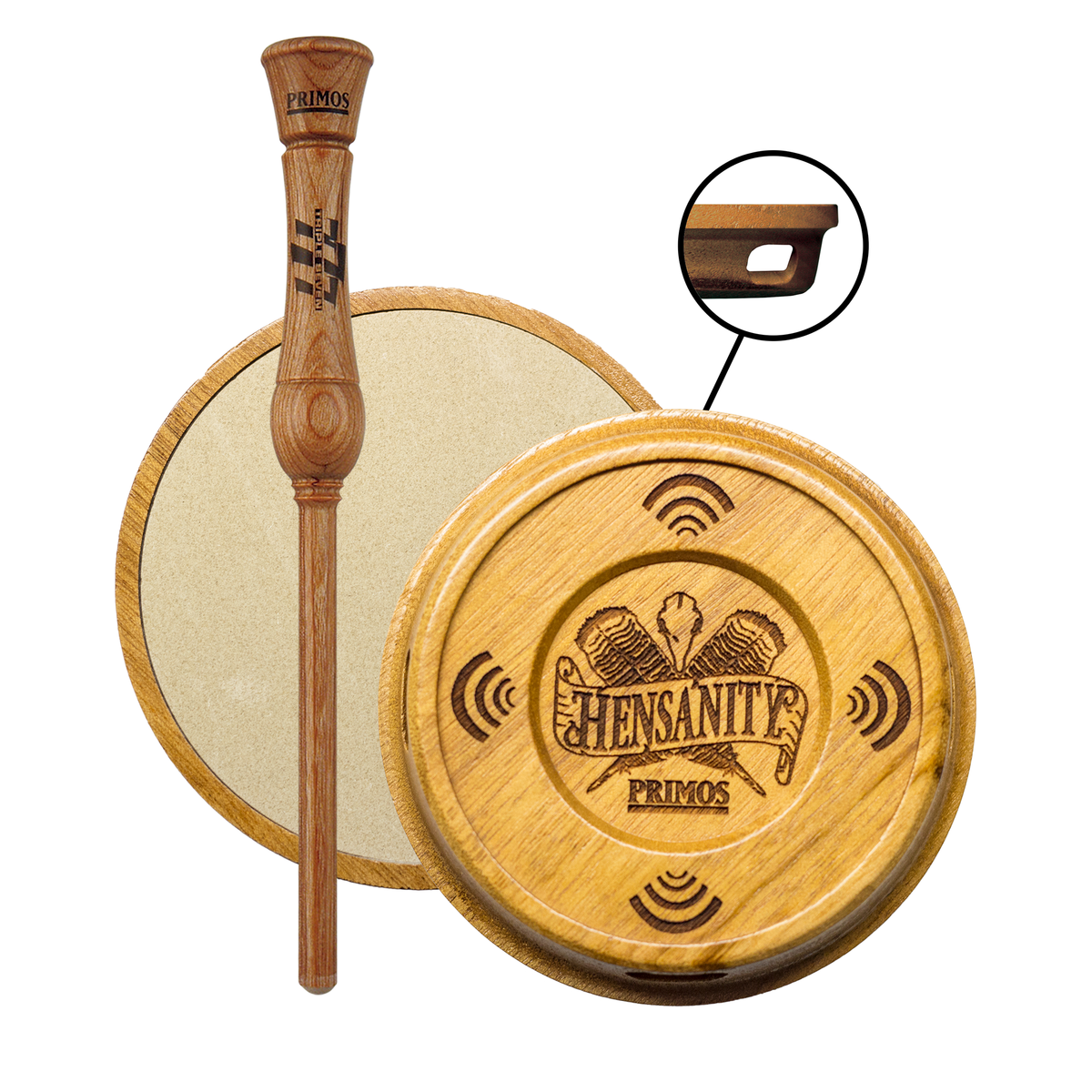 Primos Hensanity Pot Call with engraved base and sound ports