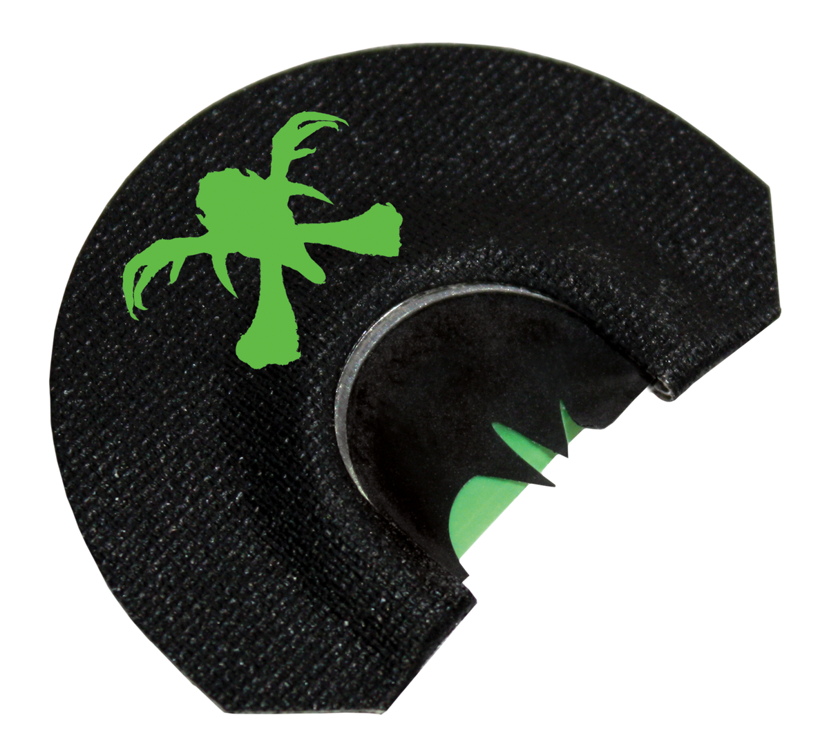 Primos Sharp Hooks with Spike Cut turkey mouth call, black tape with green turkey silhouette