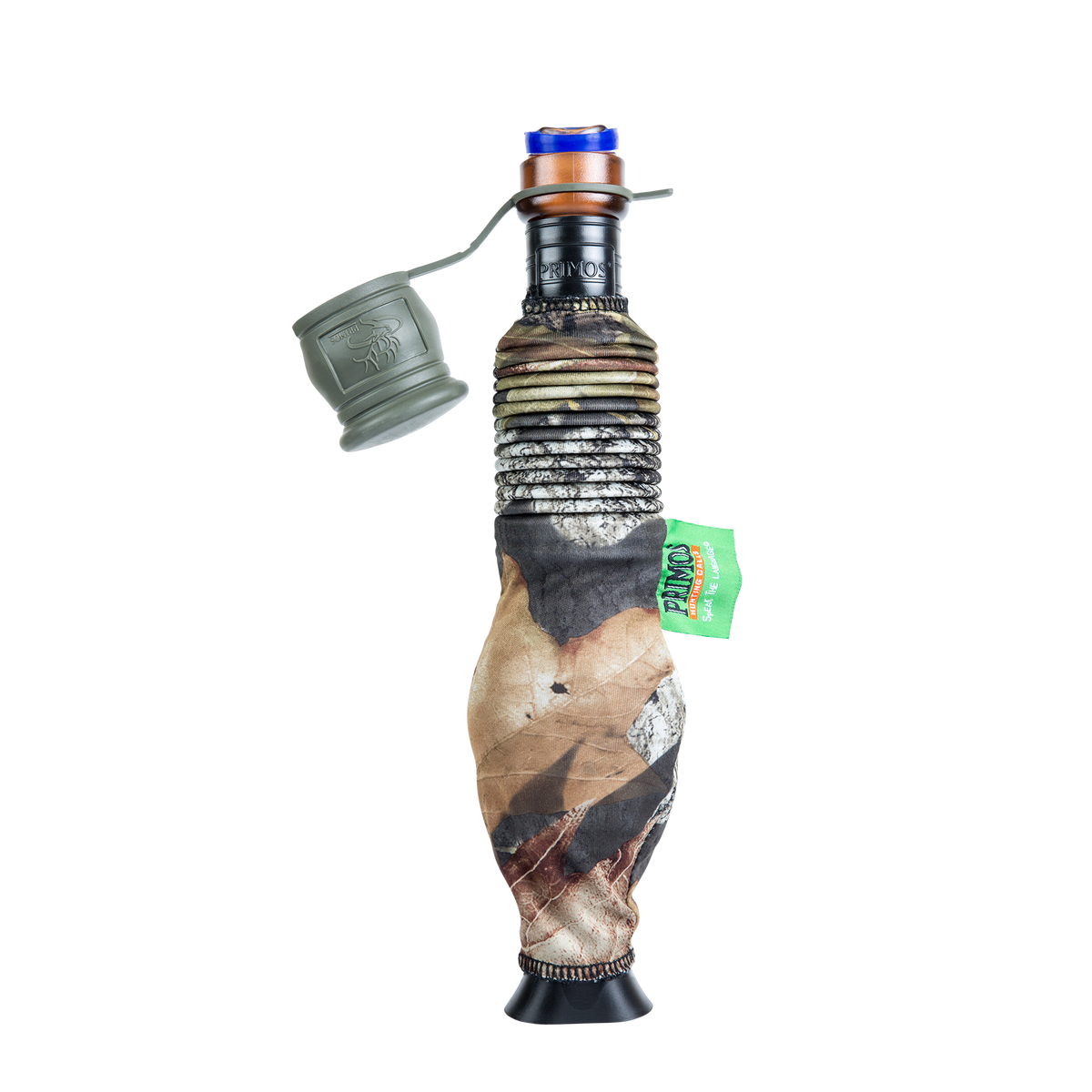 Primos Super Pack Bugle Elk Call in camo with green cap and strap