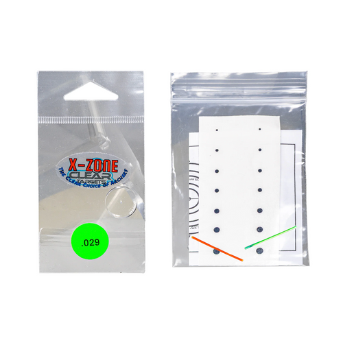Axcel Clear Targets Zero Power X-Zone Lens kit, .029 inch drilled, with Red & Green Stick Fibers and small dot decals