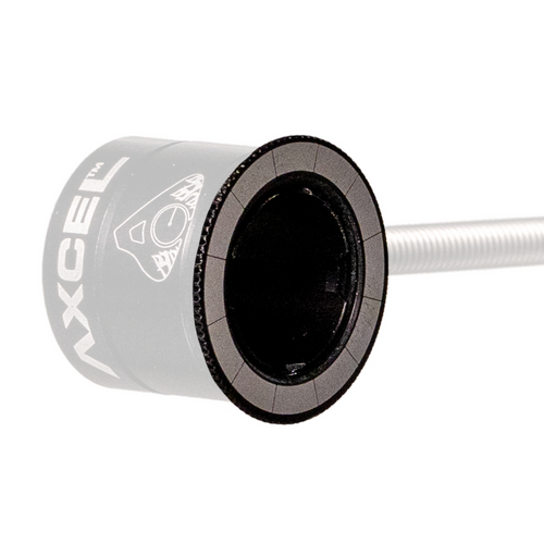 Axcel Curve Ring Pin Retainer, Black with White Engraving, installed on scope housing