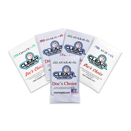 Axcel Clear Targets Doc's Choice Lens, sealed lens packets for Curve CX, AV-25 Plus, AVX-31 Plus and AVX-41 Plus scopes
