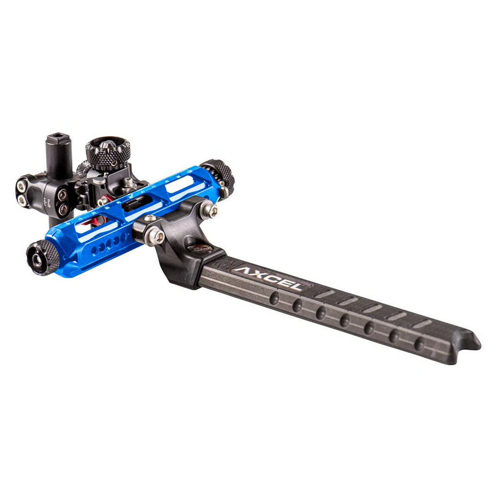 Axcel Achieve XP PRO with Bridge-Lock Mount, 6" Bridge-Lock offset UHM carbon bar, left-handed, Blue elevation rail