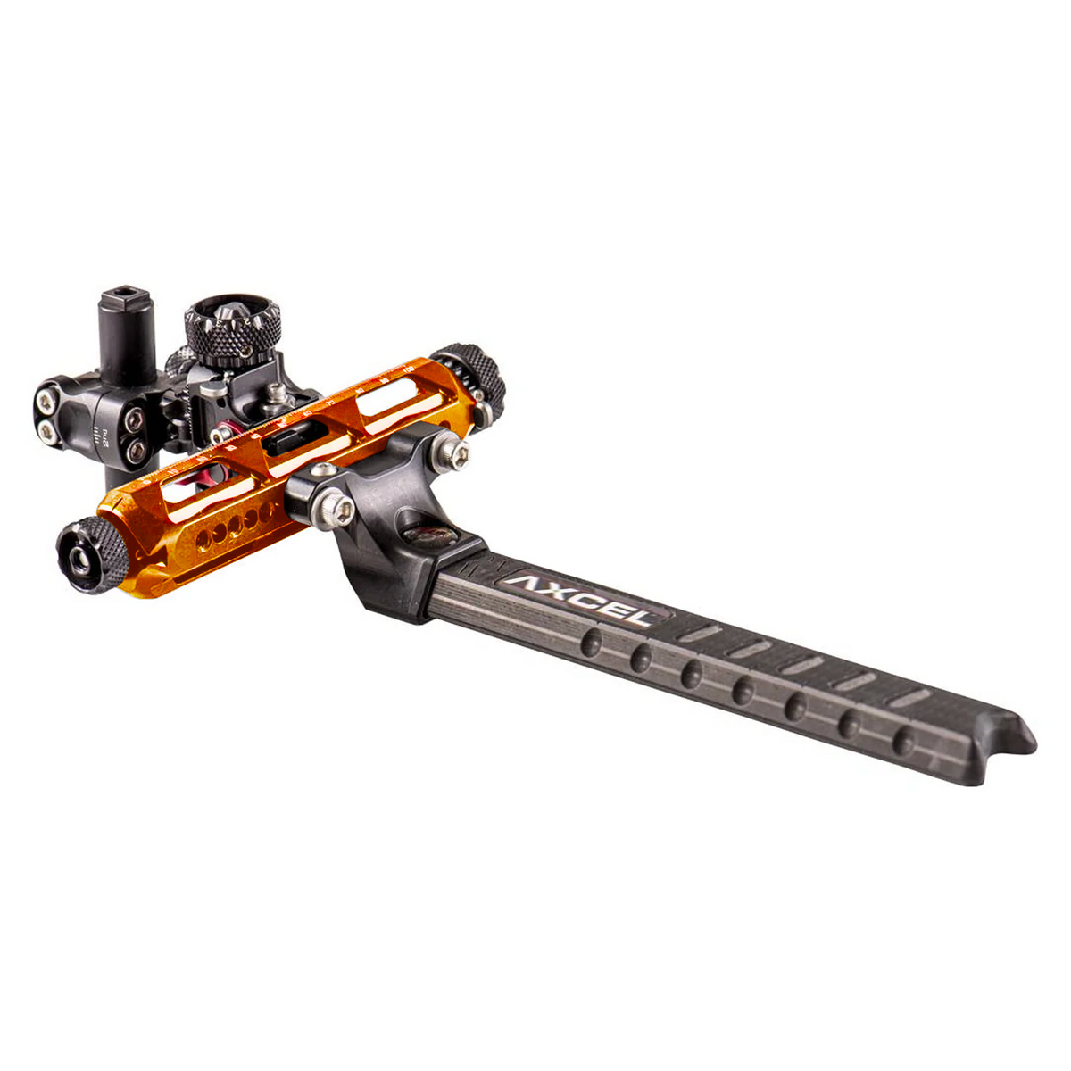 Axcel Achieve XP PRO with Bridge-Lock Mount, 6" Bridge-Lock offset UHM carbon bar, left-handed, Orange elevation rail