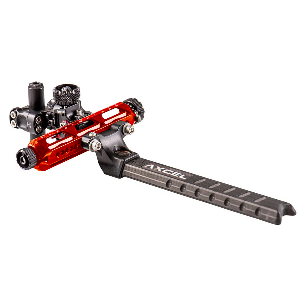 Axcel Achieve XP PRO with Bridge-Lock Mount, 6" Bridge-Lock offset UHM carbon bar, left-handed, Red elevation rail