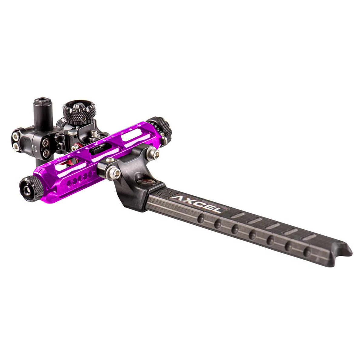 Axcel Achieve XP PRO with Bridge-Lock Mount, 6" Bridge-Lock offset UHM carbon bar, left-handed, Purple elevation rail