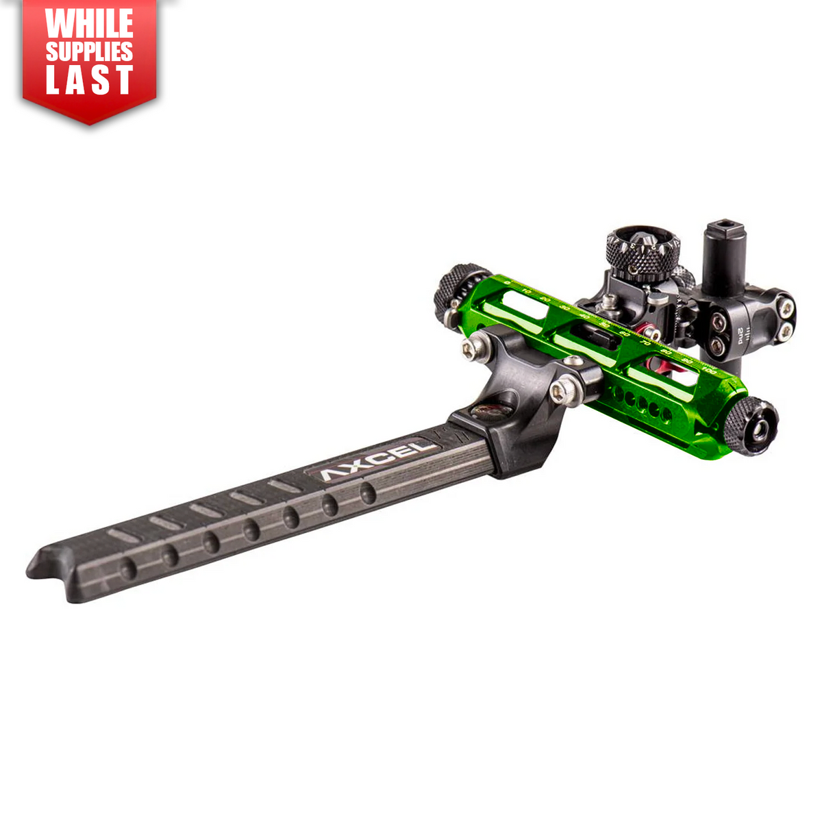 Axcel Achieve XP PRO with Bridge-Lock Mount, 6" Bridge-Lock offset UHM carbon bar, right-handed, Green elevation rail