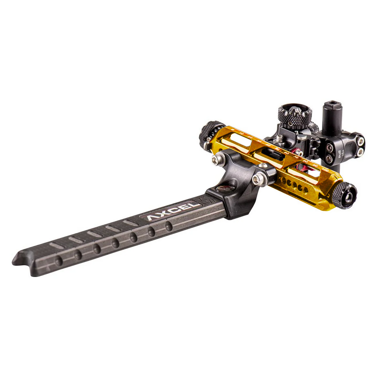 Axcel Achieve XP PRO with Bridge-Lock Mount, 6" Bridge-Lock offset UHM carbon bar, right-handed, Gold elevation rail