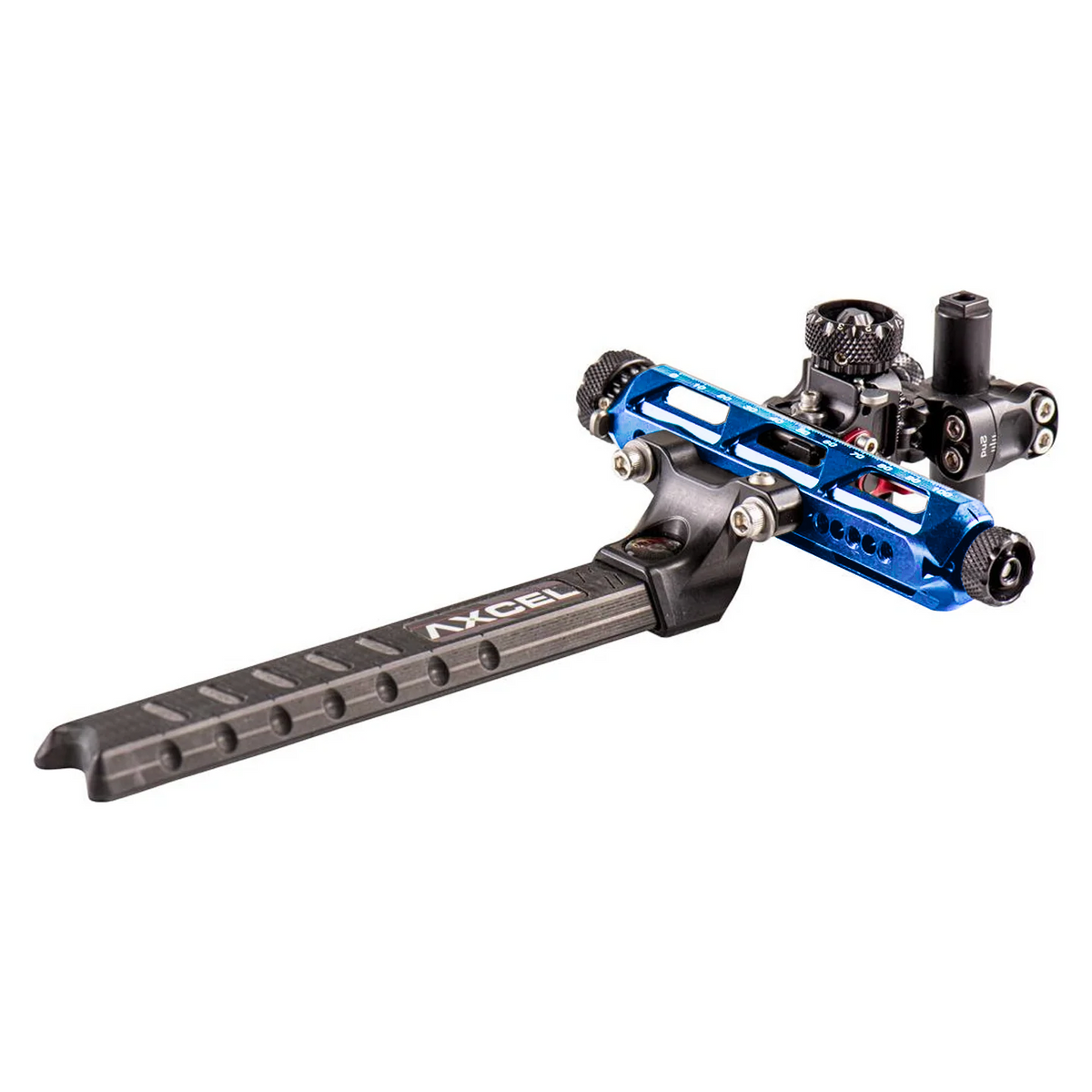 Axcel Achieve XP PRO with Bridge-Lock Mount, 6" Bridge-Lock offset UHM carbon bar, right-handed, Blue elevation rail