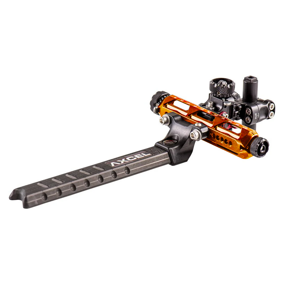 Axcel Achieve XP PRO with Bridge-Lock Mount, 6" Bridge-Lock offset UHM carbon bar, right-handed, Orange elevation rail