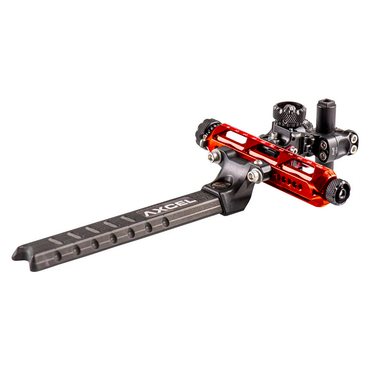 Axcel Achieve XP PRO with Bridge-Lock Mount, 6" Bridge-Lock offset UHM carbon bar, right-handed, Red elevation rail