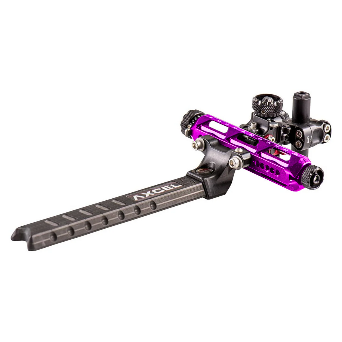 Axcel Achieve XP PRO with Bridge-Lock Mount, 6" Bridge-Lock offset UHM carbon bar, right-handed, Purple elevation rail