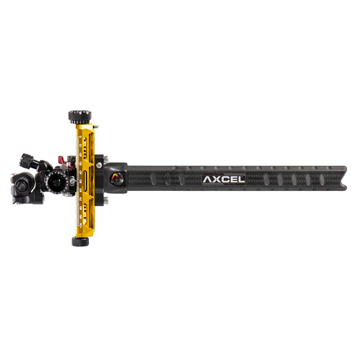 Axcel Achieve XP PRO with Bridge-Lock Mount, 9" Bridge-Lock offset UHM carbon bar, left-handed, Gold elevation rail