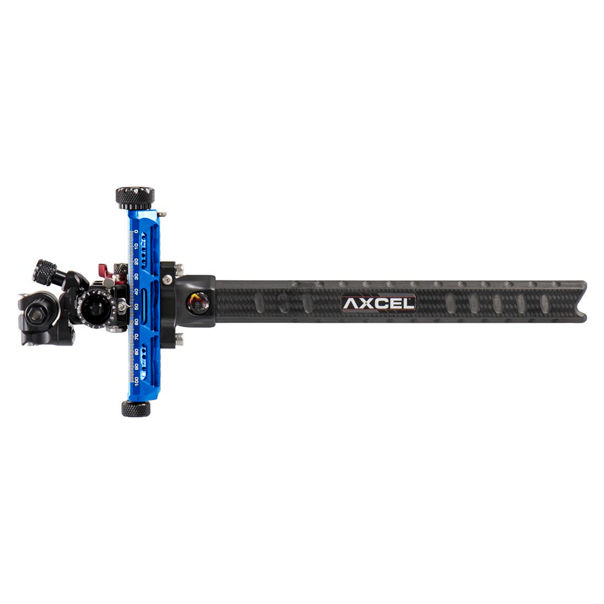 Axcel Achieve XP PRO with Bridge-Lock Mount, 9" Bridge-Lock offset UHM carbon bar, left-handed, Blue elevation rail