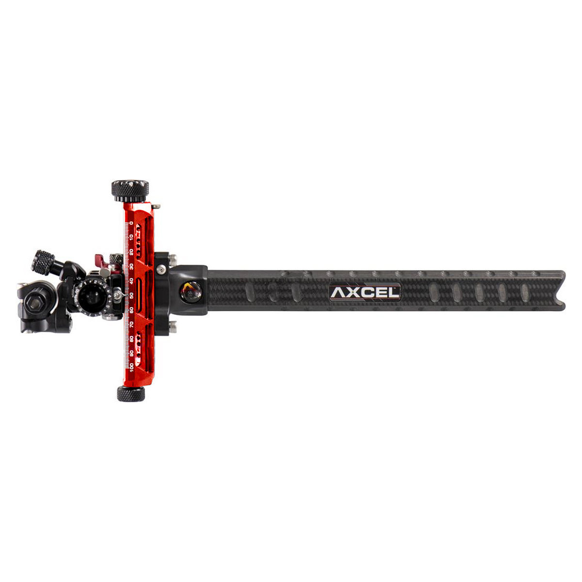 Axcel Achieve XP PRO with Bridge-Lock Mount, 9" Bridge-Lock offset UHM carbon bar, left-handed, Red elevation rail