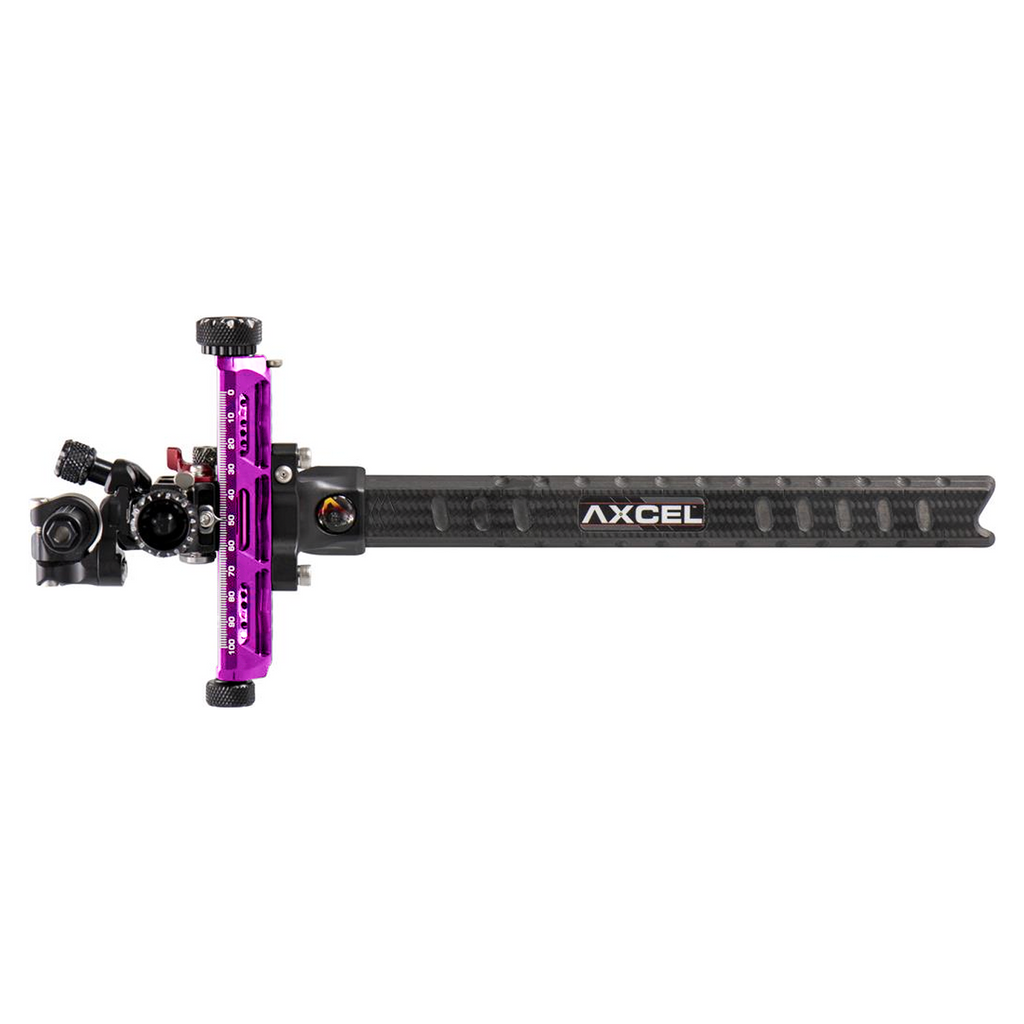 Axcel Achieve XP PRO with Bridge-Lock Mount, 9" Bridge-Lock offset UHM carbon bar, left-handed, Purple elevation rail