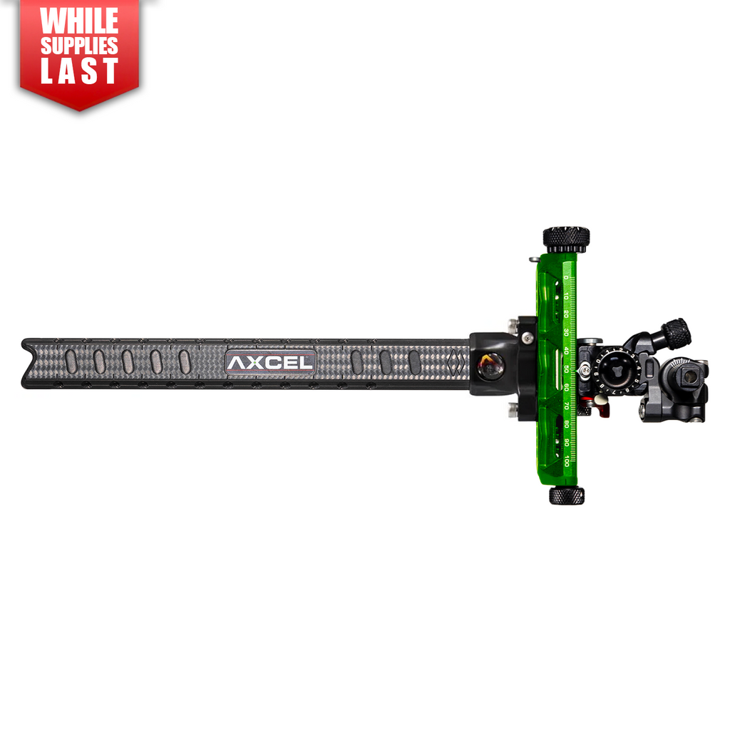 Axcel Achieve XP PRO with Bridge-Lock Mount, 9" Bridge-Lock offset UHM carbon bar, right-handed, Green elevation rail